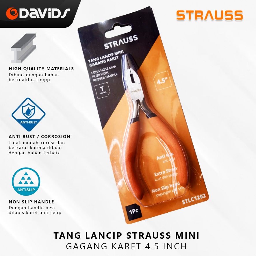 Tang Lancip Jepit Kecil Long Nose Plier Mini 4.5 Inch Strauss