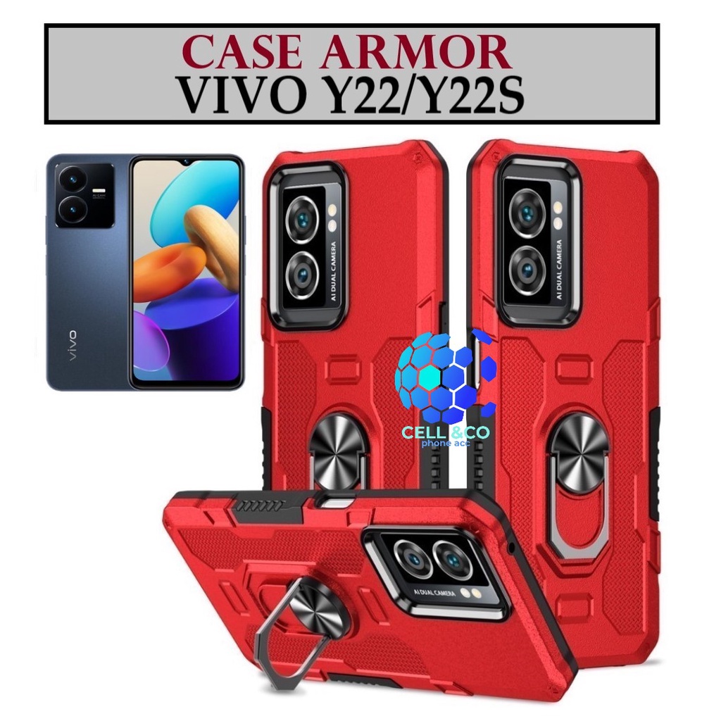 Case Armor VIVO Y22 Y22S Iring Cincin Magnetic Kesing Hp Protect kamera Premium Hard Case Standing Robot Pelindung Kamera VIVO Y22/Y22S