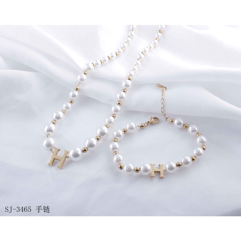 Set Perhiasan Titanium Kalung Dan Gelang Mutiara 8977/3465