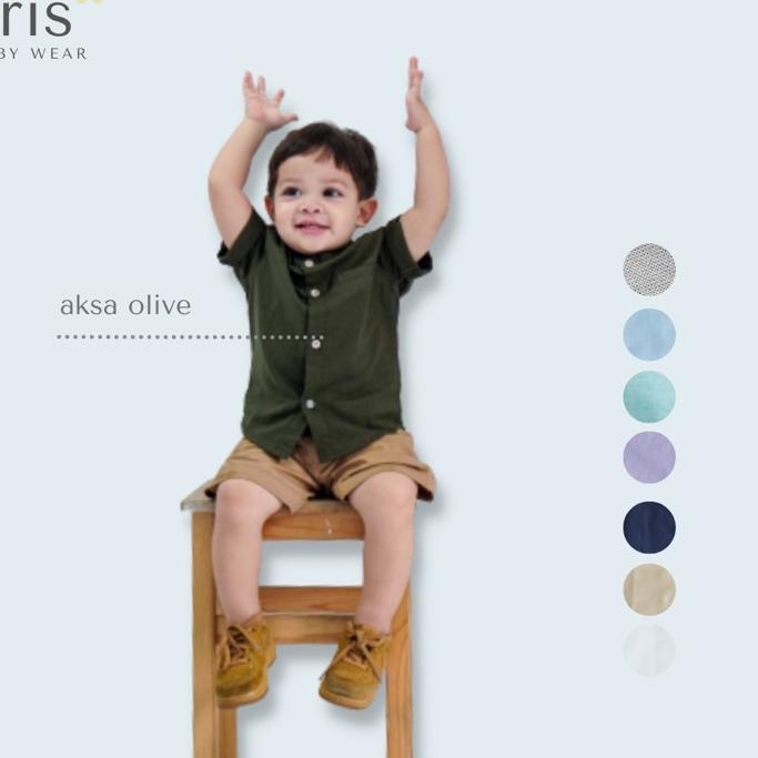 ℗ Iris Baby Wear - Atasan Kemeja Bayi Koko Anak Laki Laki Polos Linen Lengan Pendek Bayi Kemko Anak 