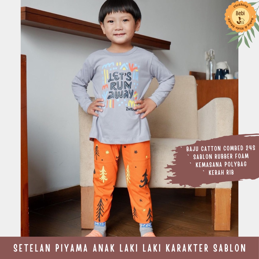 SETELAN PIYAMA ANAK LAKI LAKI KARAKTER SABLON KIDS 2-4THN