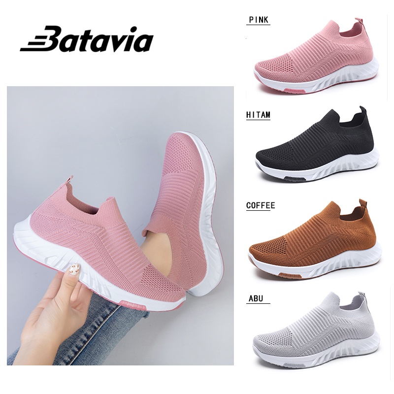 Batavia  Sepatu kanvas Sepatu slipon rajut dewasa santai perempuan empuk anti-aus anti-licin terbaru A113