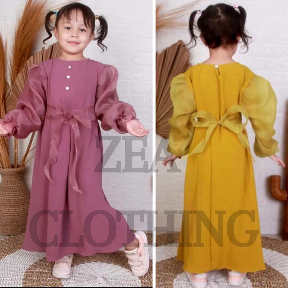 DRESS AZIZAH ANAK UMUR 3 - 12 TAHUN / GAMIS ANAK PEREMPUAN MIX LENGAN BALON / GAMIS ANAK POLOS LENGA