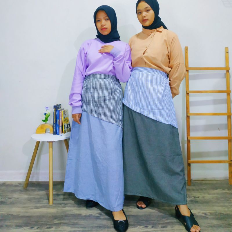 Puspita Hijab - Gumi Korean Skirt / Square Skirt / Stripe SkirtKorean Style / Long Skirt / Rok Panja
