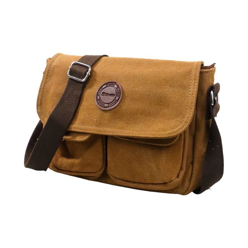 Lakumodeon | Tas Selempang Sling Bag Pria Wanita Kanvas Import Casual - Coklat