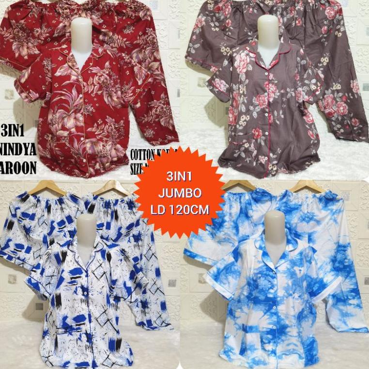 LANGSUNG ORDER tnk168 PIYAMA 3IN1 JUMBO XXL-BAJU TIDUR 3IN1 JUMBO XXL-PIYAMA WANITA DEWASA KARAKTER/