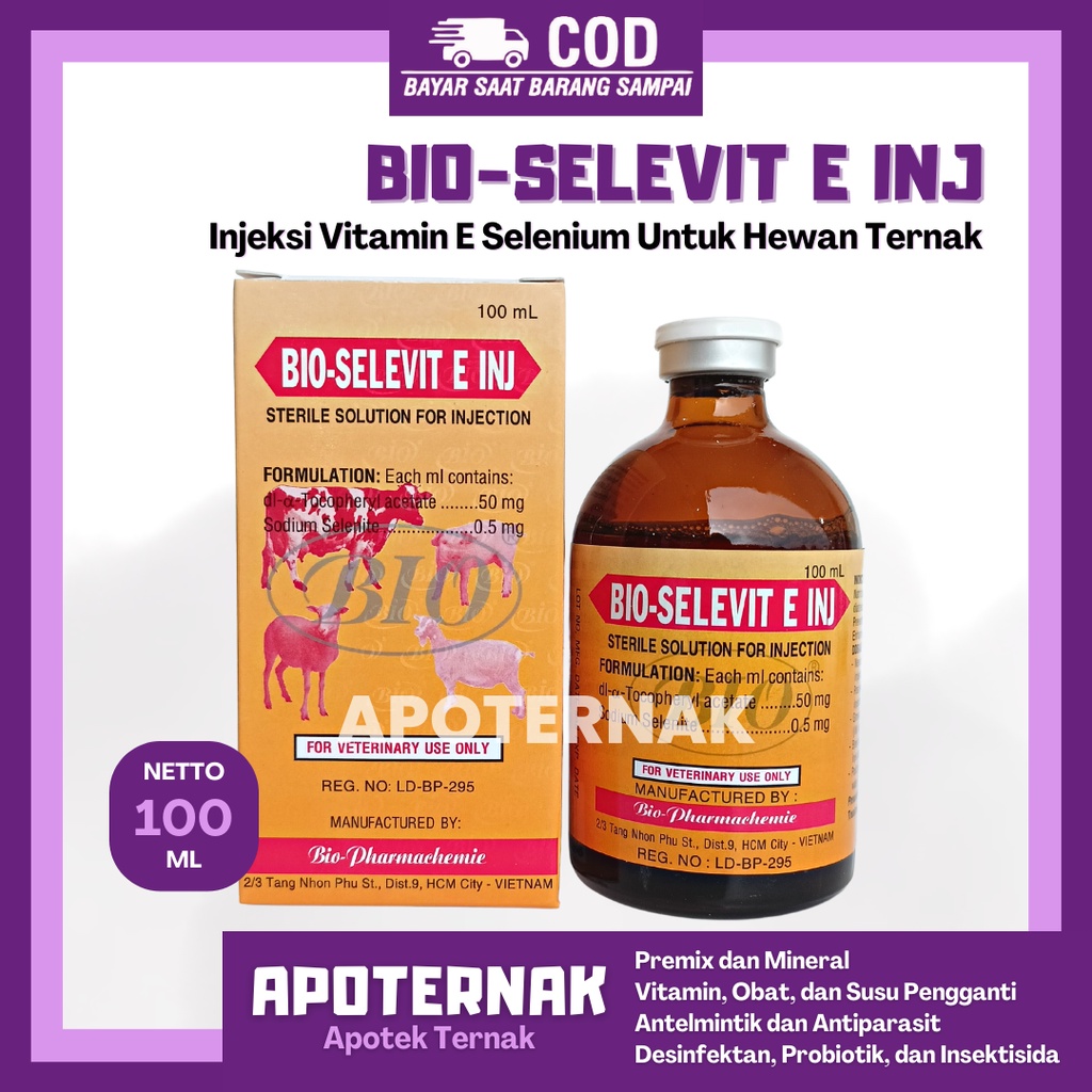 BIO SELEVIT E 100 mL | Injeksi Vitamin E Selenium | Seperti INTROVIT E SELEN | Bio Pharmachemie Vietnam