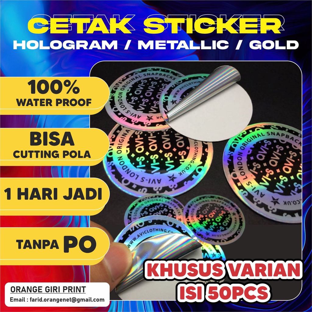 

[50 PCS] Cetak Stiker Label Hologram Metalize Gold Vinyl A3+ dan Kiss Cut | Print Sticker Hologram MURAH Gresik