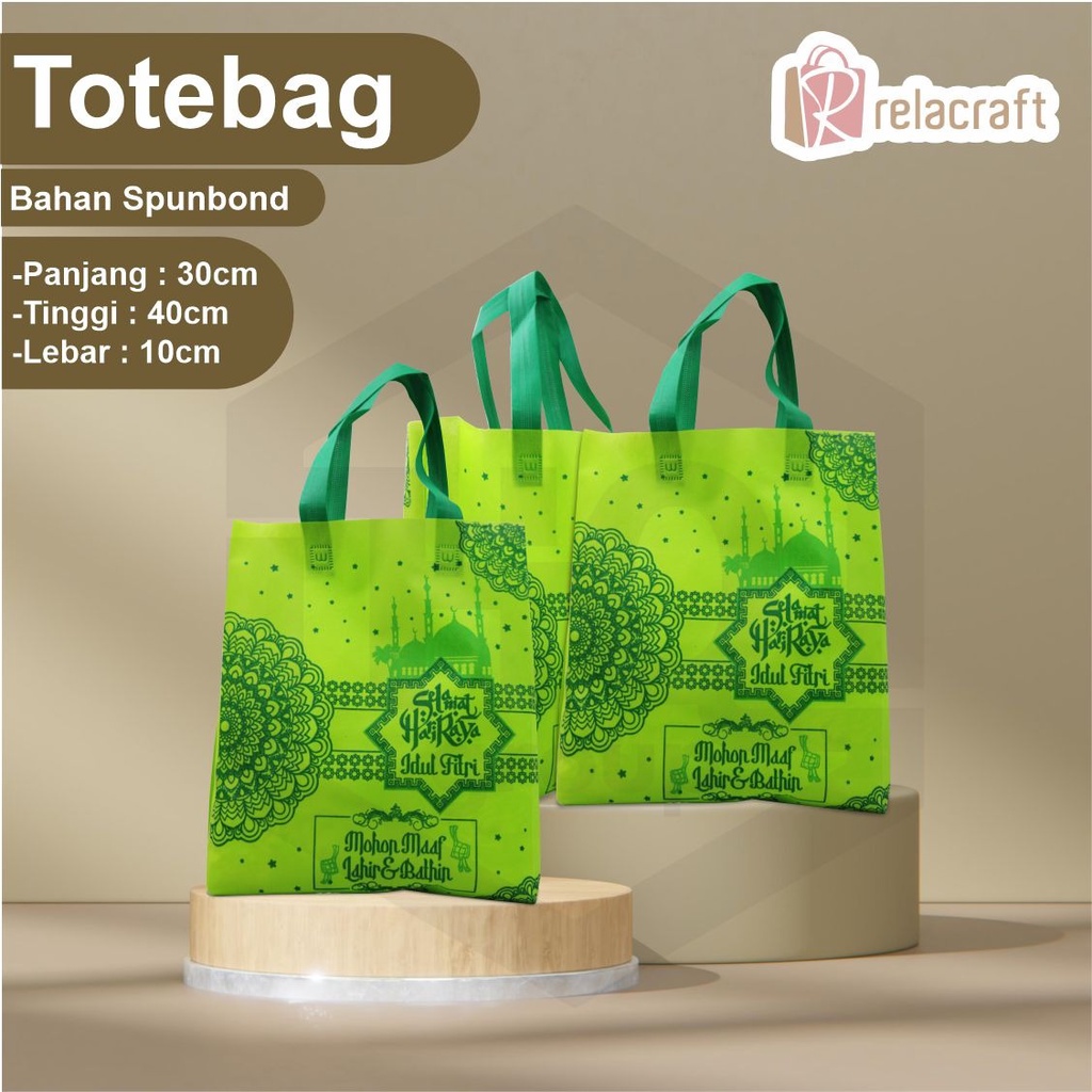 READY STOK/TAS TOTEBAG SPUNBUN/TAS IDUL FITRI/TAS RAMADHAN/RELLA CRAFT