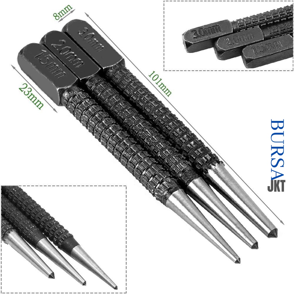 PENANDA TITIK MATA BOR DRILL CENTER PUNCH IMPACT NON SLIP 1.5 MM 2 MM 3 MM