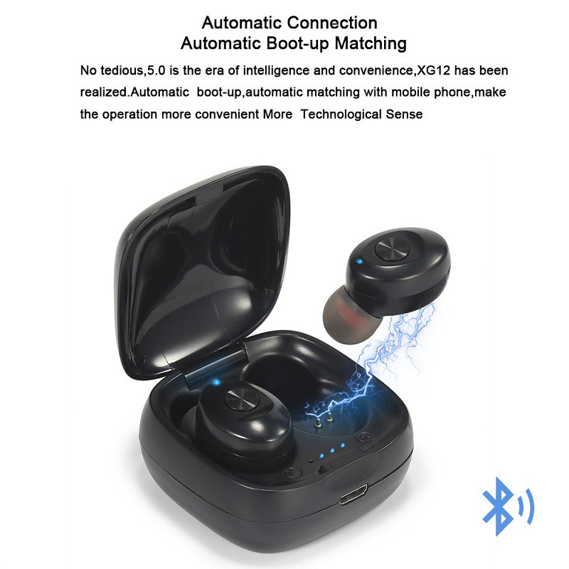 GROTIC Headset Bluetooth Earphone Wireless Stereo HIFI BT5.0 Sport Music Mini Earbuds TWS XG12