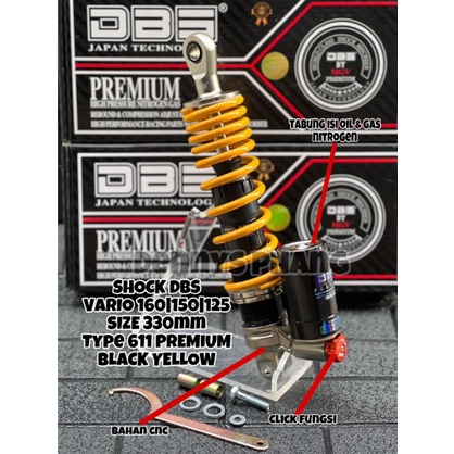 Shock DBS 611 Premium shockbreaker tabung bawah metic dumper single shock330mm baet vario 150 vario125 xrider