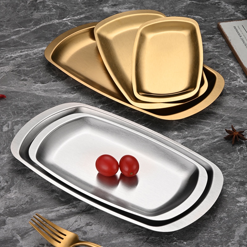 Mi.more Gold Tray Stainless / Piring Nampan Aesthetic19cm/23cm/28cm / Piring Korea / Makanan / Food / Dishes Stainless