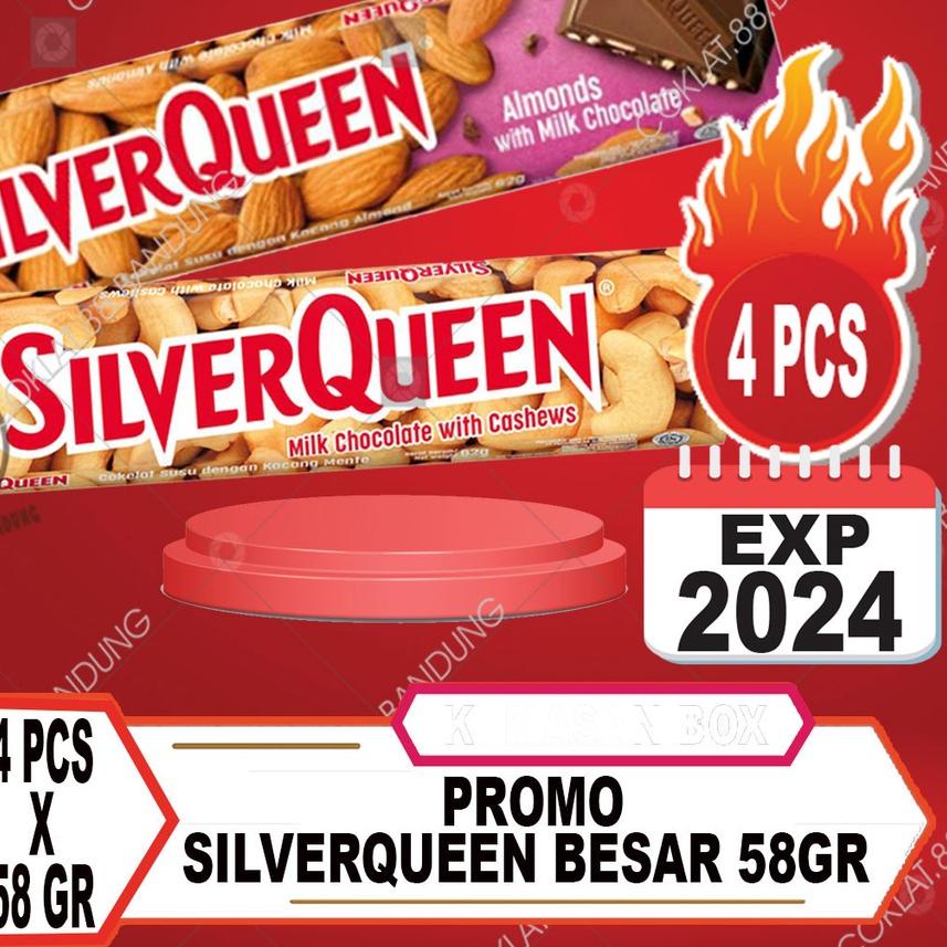 

℗ SILVERQUEEN 58gr Isi 4 pcs X 58 gr Cokelat Besar, Coklat SIlver Queen 58gr X 4pcs Almond Cashews Mete 58 gr ➾