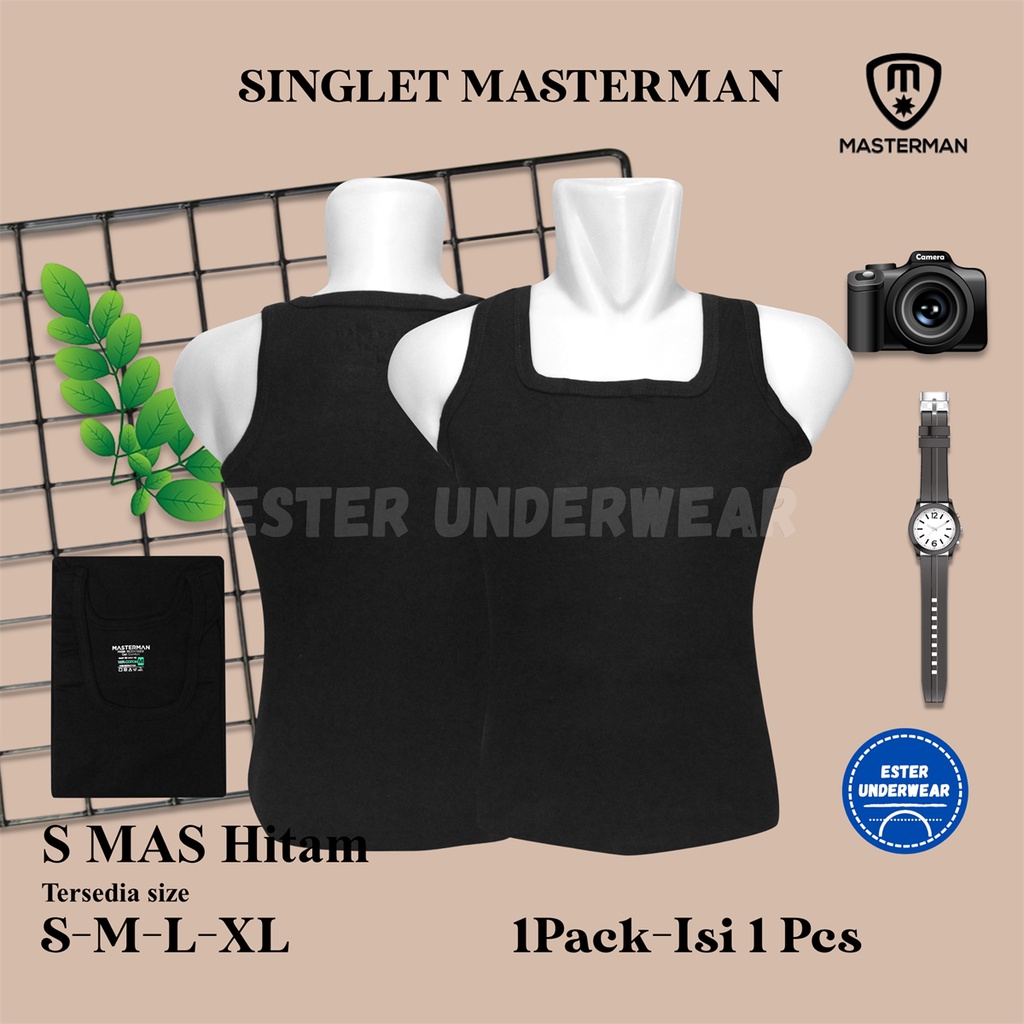 Kaos Singlet Pria MASTERMAN SMAS Hitam Isi 1Pcs