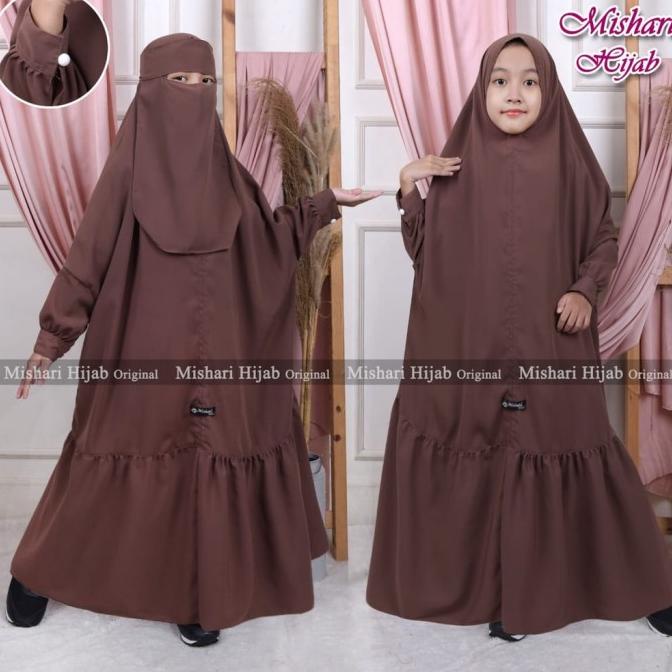 Mishari Long Khimar Anak Overhead Jilbab Instan Anak Lengan Jumbo Floo