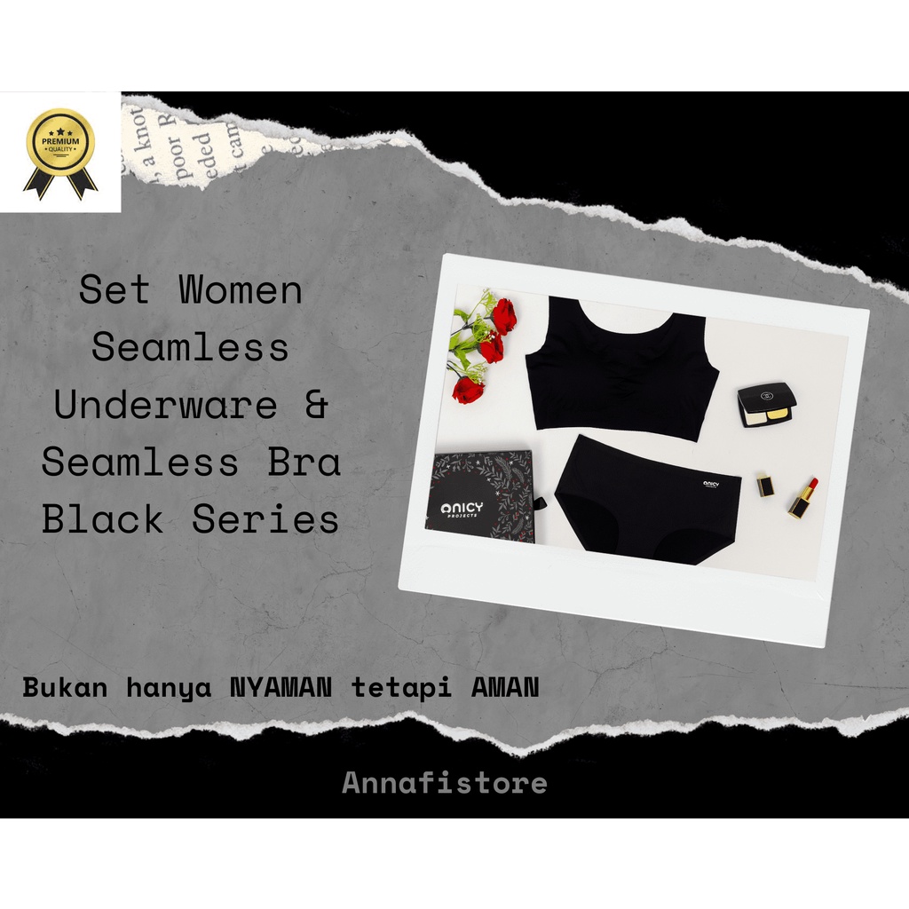 2 Set Women Seamless Underware & Seamless Bra Black Series / Bra Busa / Full Cup Bisa Dilepaskan Tan