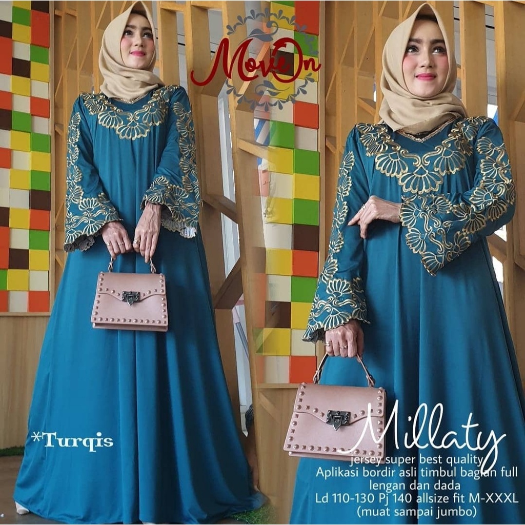 Millaty Maxy Arabian #15 Gamis Jumbo xxxl 4L Ld 130cm Jersey Motif Bordir Arabian Abaya Gamis Lebaran Remaja Muslimah Terbaru Seragaman Pengajian Murah Mila Dress Wanita Muslimah Syar'i Gamis Polos Warna Hitam Mocarose Navy Maroon Purple Greentea