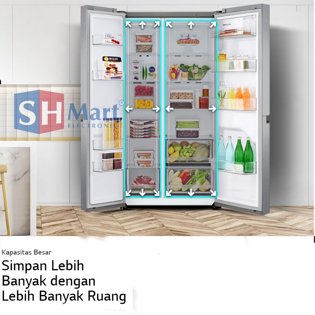 KULKAS SIDE BY SIDE LG KAPASITAS 800 LITER GC-B307SLVL / GCB307SLVL INVERTER GARANSI RESMI