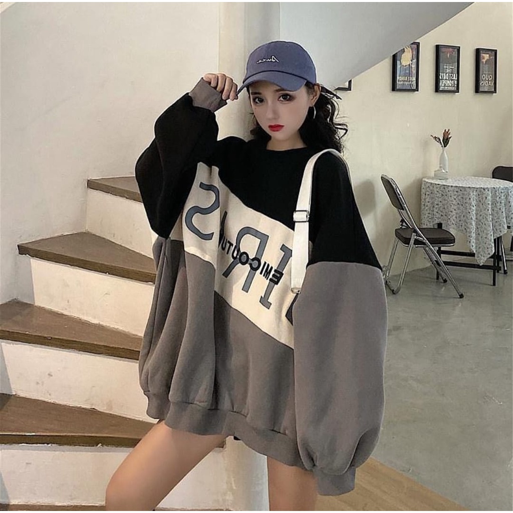 GIRL COMBIE SWEATER WANITA OVERSIZE - CREWNECK SWEATER BIGSIZE KOREAN STYLE