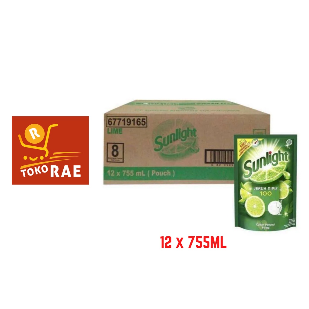 Sunlight Sabun Cuci Piring Jeruk Nipis 755 ML 1 dus 12 pouch