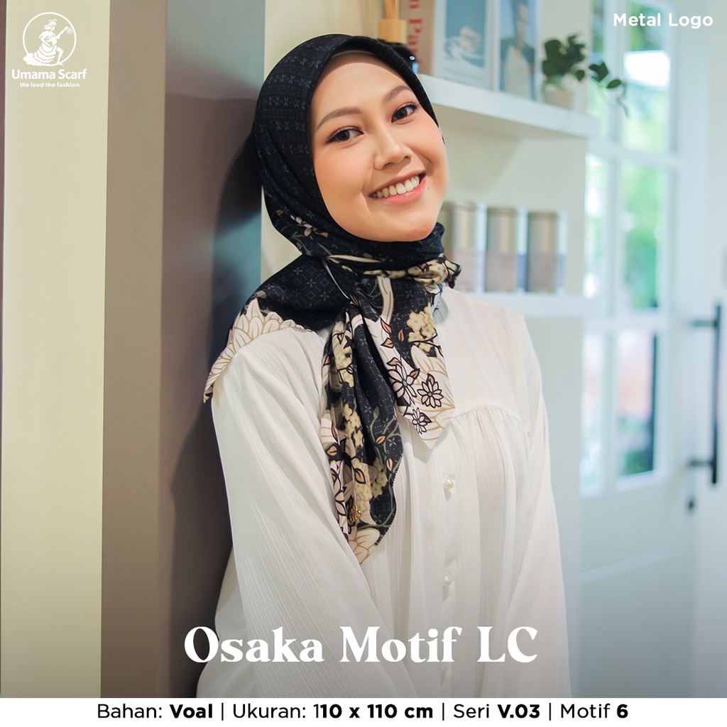 Evanz Hijab Segiempat Voal Osaka Metal Logo Laser Cut Jilbab Flower Motif Umama Scarf