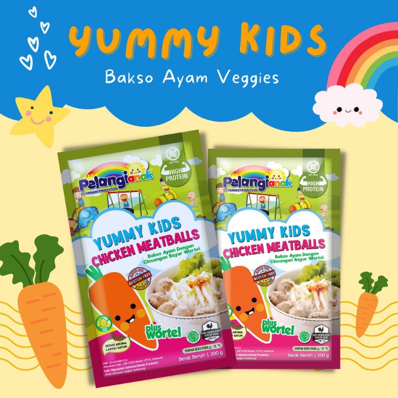 YUMMY KIDS Bakso Ayam Plus Wortel Halal Baso Non Msg &amp; Non Pengawet Gluten Free kemasan 350g Pelangi Frozenfood