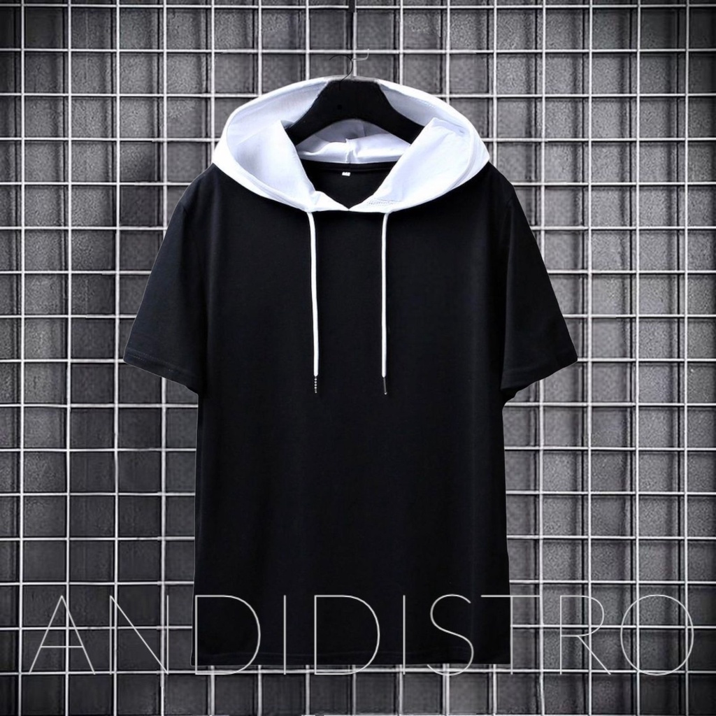 ANDIDISTRO/KAOS HOODIE POLOS KOMBINASI HITAM PUTIH/HOODIE POLOS KOMBINASI/KAOS POLOS KOMBINASI TERLA