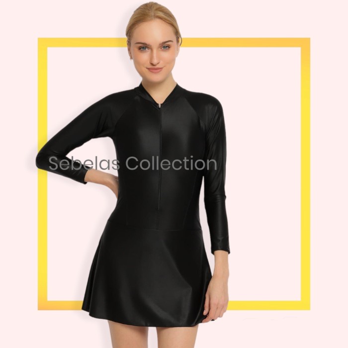 Baju Renang Wanita Baju renang wanita dewasa/baju renang polos hitam tangan panjang - polos hitam, M