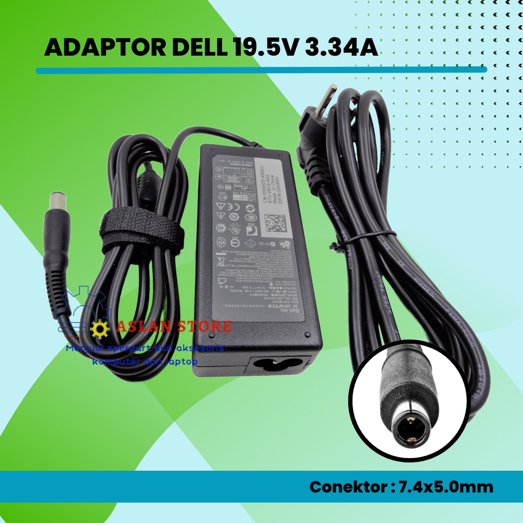 Charger Casan Dell 19.5V 3.34A 7.4x5.0mm D620 D630 D800 E7240 E7270 E7450 E6230 E6420 e7240 Jarum