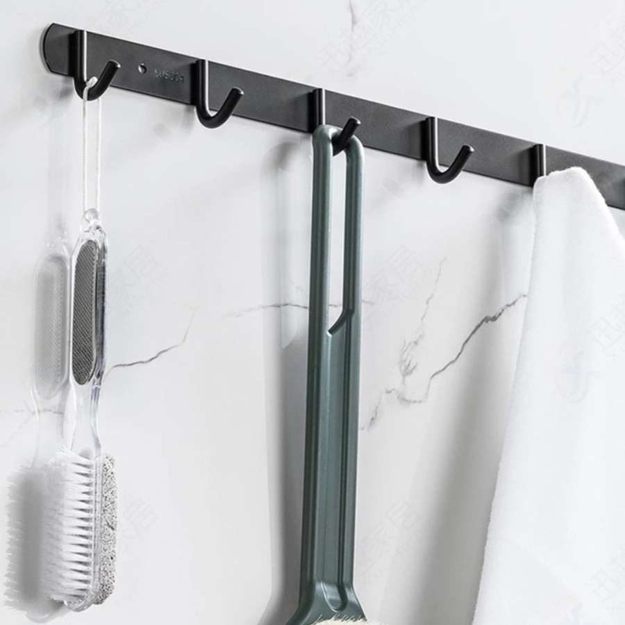 HOME TOWEL HANGER BATHROOM SHELF CLASS HOOK / GANTUNGAN 5 KAIT HITAM MINIMALIS SERBAGUNA