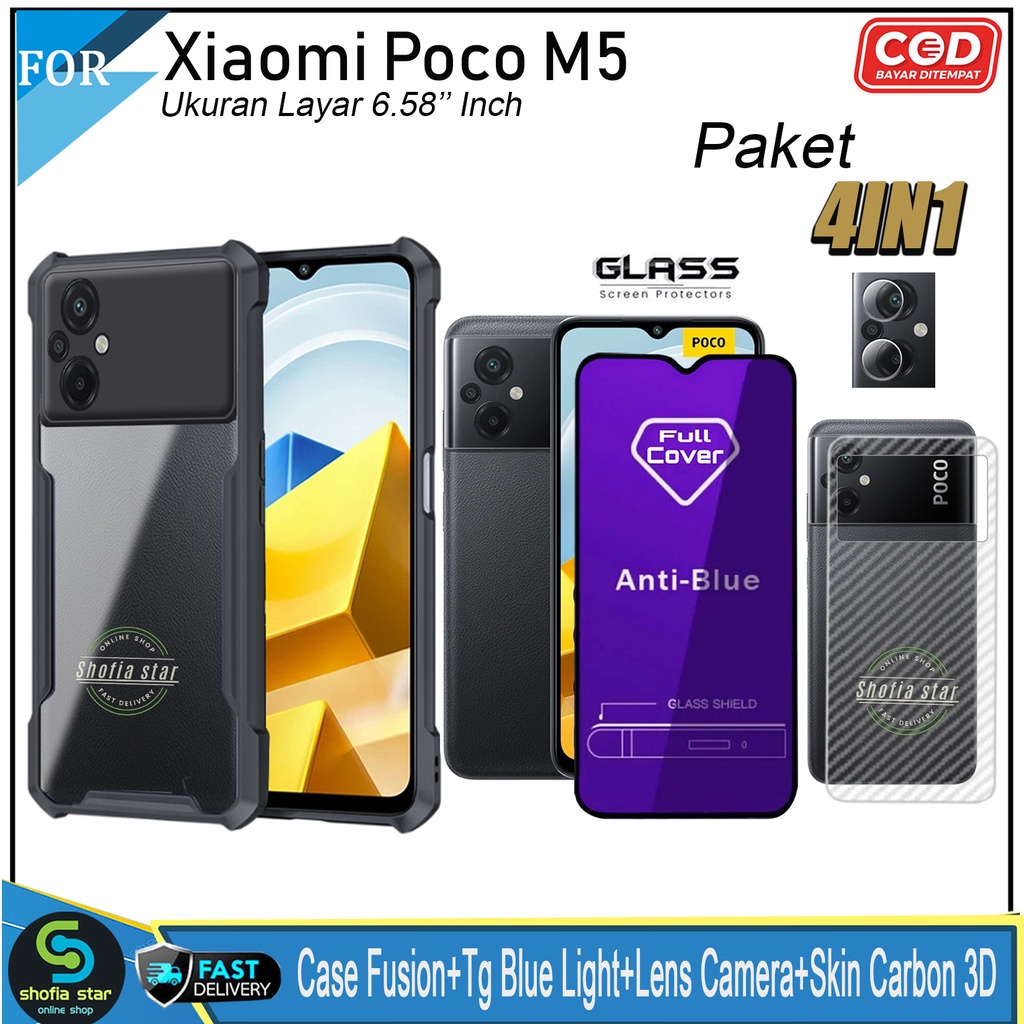 Paket 4in1 Case Xiaomi Poco M5 Poco M3 Poco F5 Poco X3/X3 Nfc Poco M4 Pro Poco X3 GT Poco X3 Pro Poco C40 Poco Softcase Fusion Shockproof Transparan Protect Casing