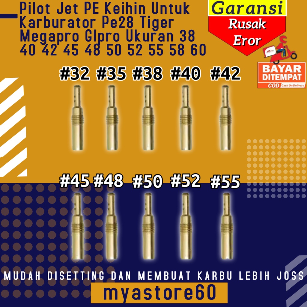 Pilot Jet PJ Karbu PE Keihin Untuk Karburator Carbu Mega Pro Gl Pro Pe28 Tiger Megapro Glpro Ukuran 38 40 42 45 48 50 52 55 58 60