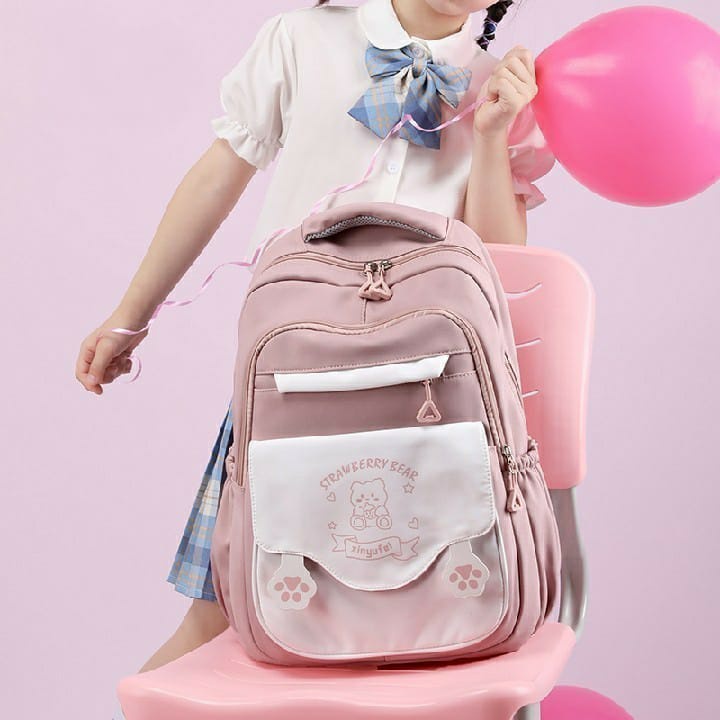 Rayhana - Tas Ransel Sekolah Anak Perempuan Motif Beruang Lucu Strawberry Bear