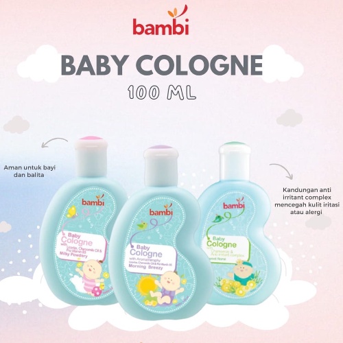 BAMBI Baby Cologne 100ml MORNING BREEZY, SWEET FLORAL, MILKY POWDERY