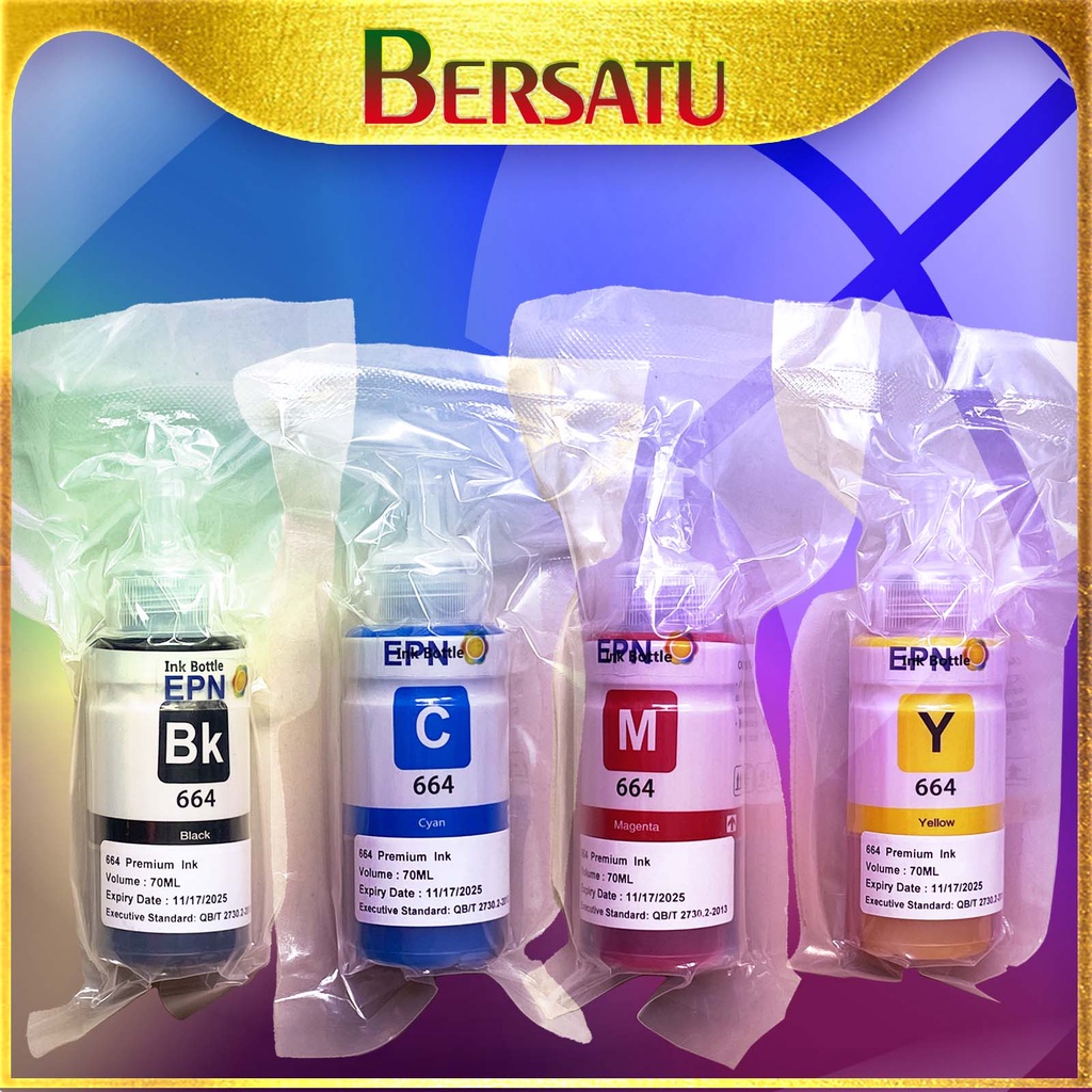 Tinta 664 T664 EPN Premium Compatible untuk Printer Epson L100 L110 L120 L121 L200 L210 L220 L300 L310 L350 L355 L360 L365 L380 L382 L385 L386 L405 L455 L485 L486 L550 L555 L565 L605 L655 L1300 L1455 No Box