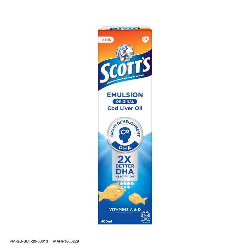 Scott's Emulsion Cod Liver Oil, Omega 3 fatty acid DHA, Children Supplement, Original, 400ml// SINGA