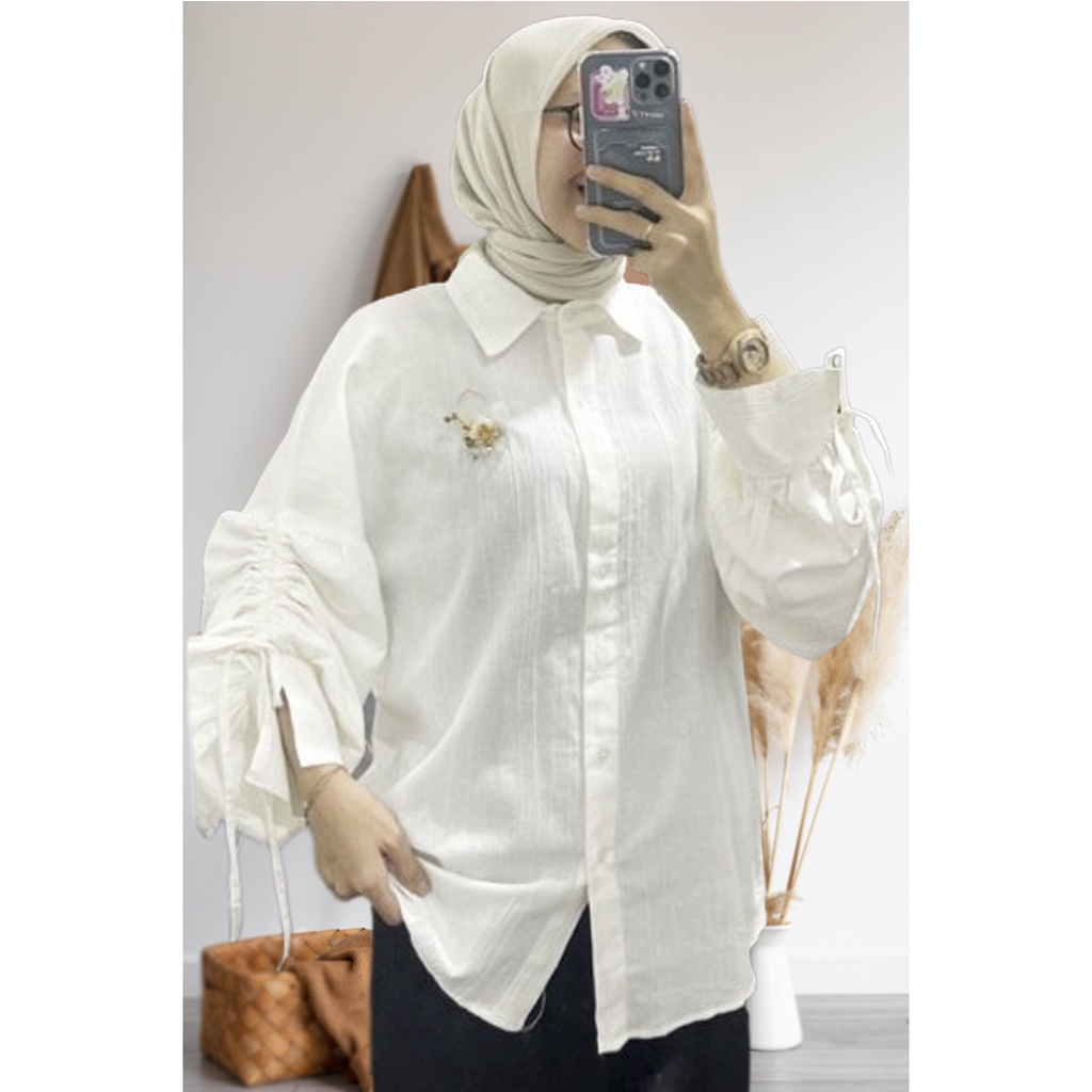Belinda Blouse atasan wanita korean style Crincle / Atasan Kemeja Lengan Serut Aktif