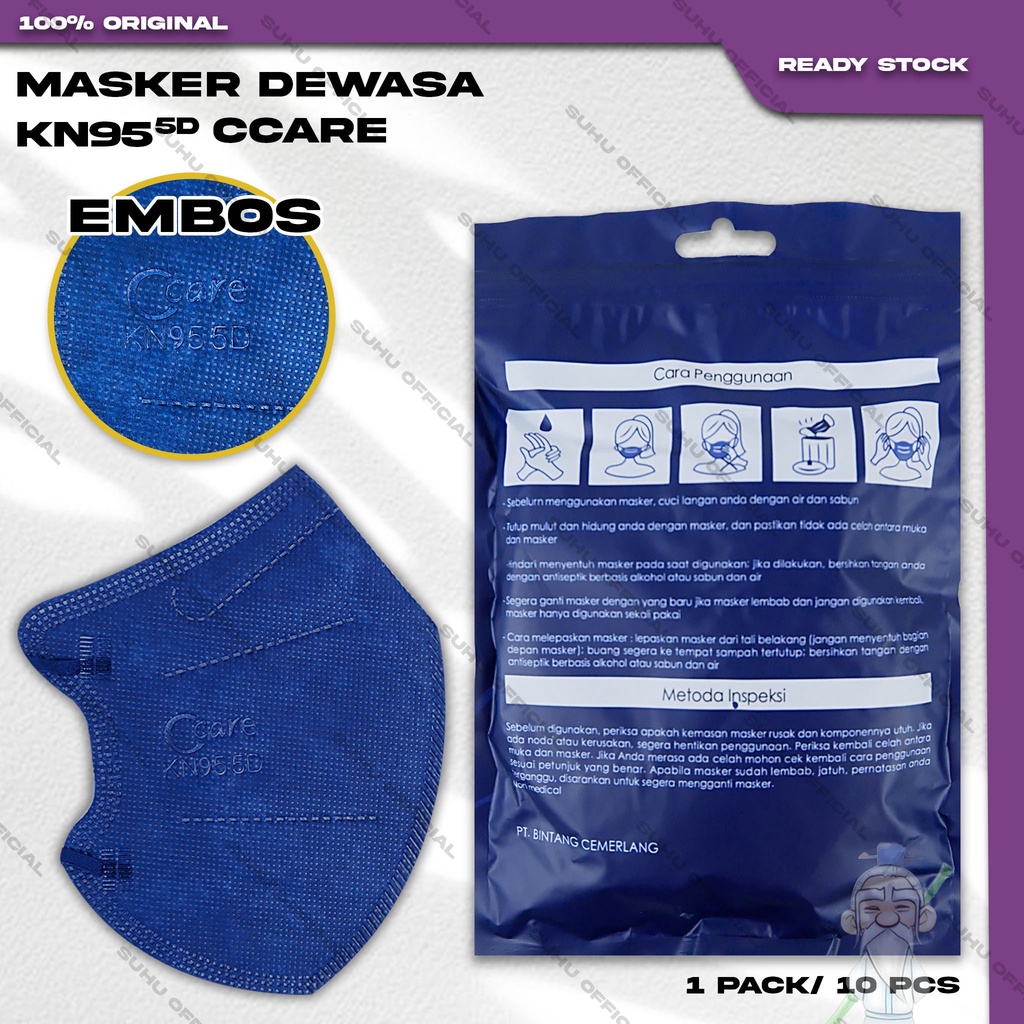 Masker KN95 CCARE 6Ply Isi 10Pcs Warna Blue Biru Elektrik 95 6 Ply Surgical Mask Kemenkes