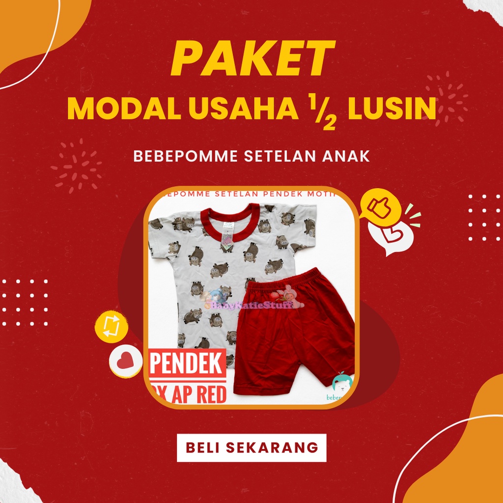 PAKET MODAL USAHA 1/2 LUSIN SETELAN PENDEK BAYI DAN ANAK USIA 6 BULAN SAMPAI 3 TAHUN/BEBEPOMME BAJU 