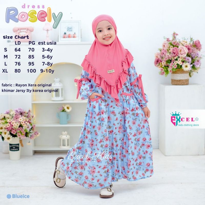 ROSELY DRESS free khimar ORI EXCEL KIDS | Dress+jilbab Anak