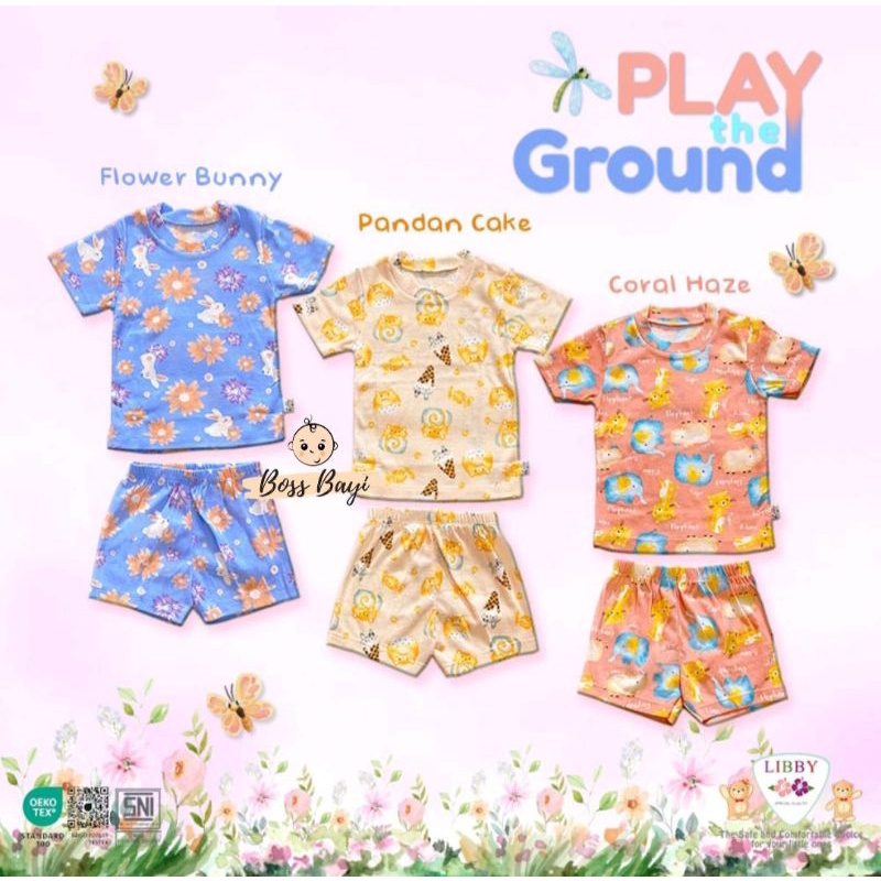 LIBBY - Setelan Oblong PENDEK Cotton Tipis &quot;Play Ground&quot; Bayi Anak motif Boy/Girl