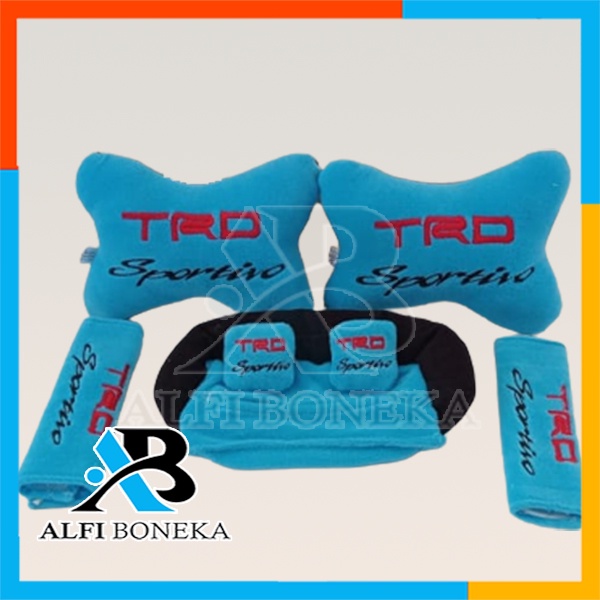 Bantal Leher Mobil Aksesoris Set 5in1 Headrest Dan Neck Pillow | Set Bantal Mobil TRD Sportivo