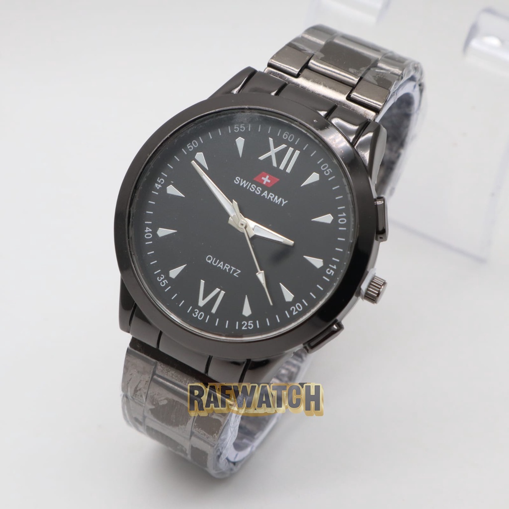 Jam Tangan Pasangan Pria Wanita Analog Casual Rantai Stainless Hitam Silver RPA1