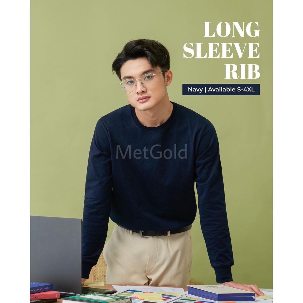 KAOS POLOS LENGAN PANJANG RIB TANGAN KARET UNISEX COTTON COMBED 30S METGOLD