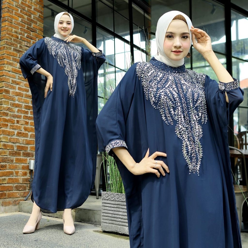 Kaftan Wanita Muslim Bahan Ceruty Babydoll Lengan 7/8 Kaftan Calista HOPYLOVY