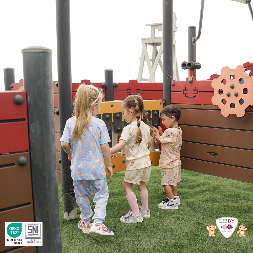 LIBBY Stelan Oblong Cotton Rib Pendek - Celana Pendek Series Girl Motif Happy Farm / Play The Ground 1stel (Tersedia varian motif dan ukuran)