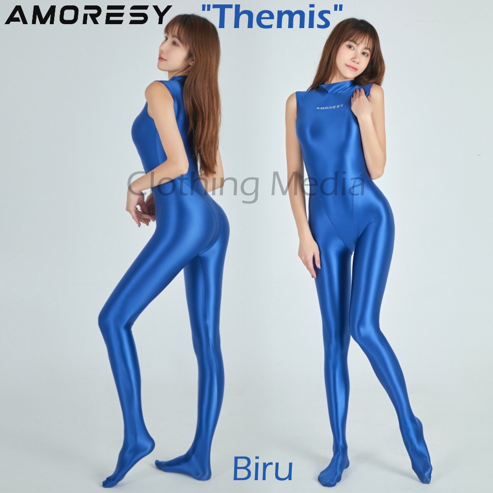 AMORESY Bodysuit Sleeveless Glossy Premium Silky Tanpa Lengan Jumpsuit Halus