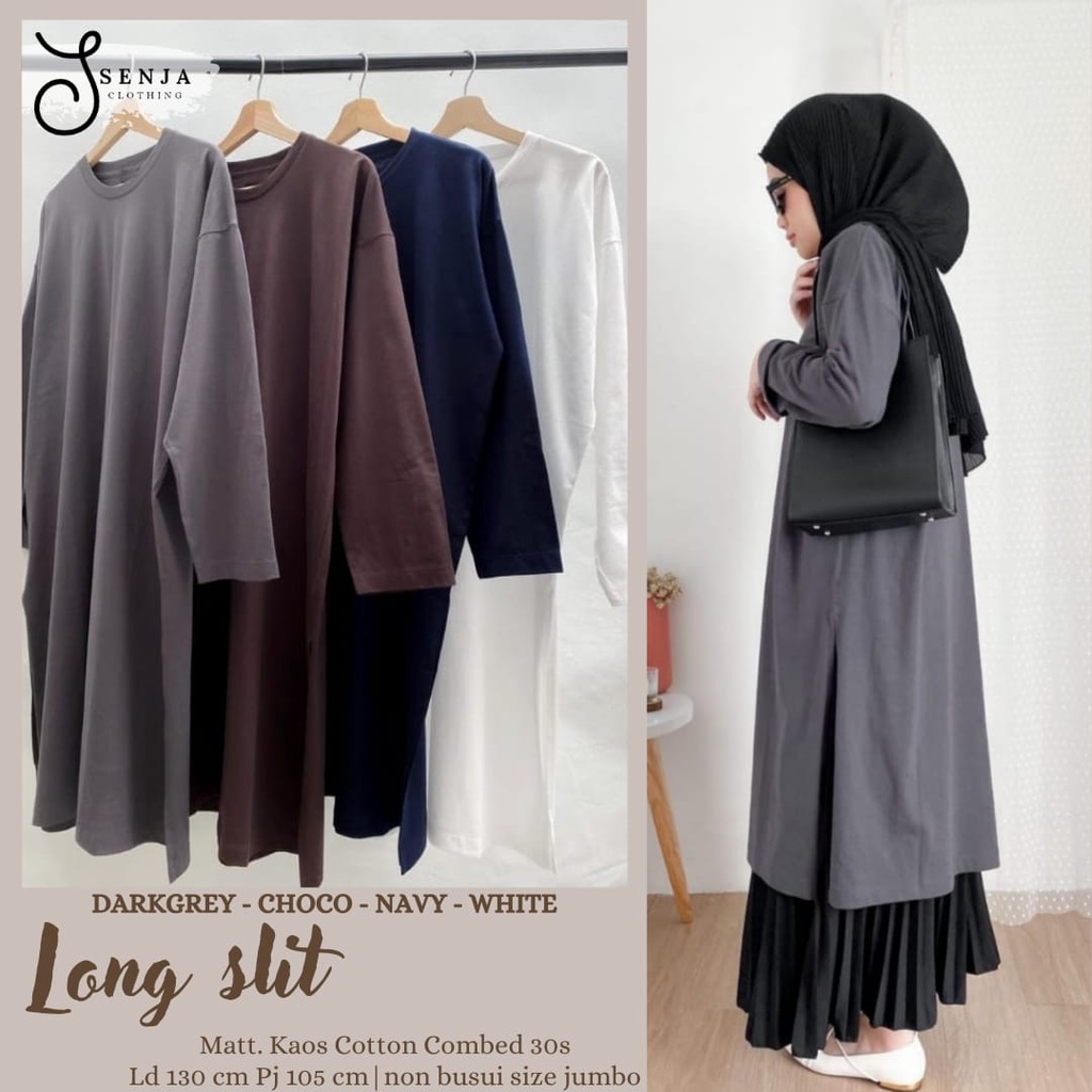 LONG SLIT by SENJA | ld 130, pj 105 | Kaos Cotton Combed 30s | atasan tunik wanita polos casual fash