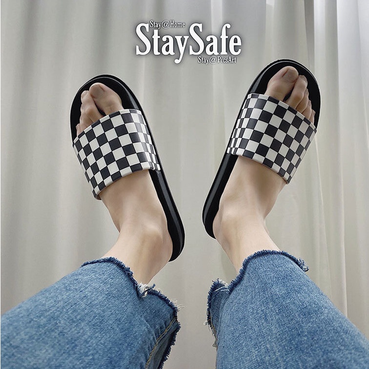 RYX - Checker Rubber Sandal Slip On Pria Fashion Casual / Jalan Jalan (NO BOX) - Ori Import